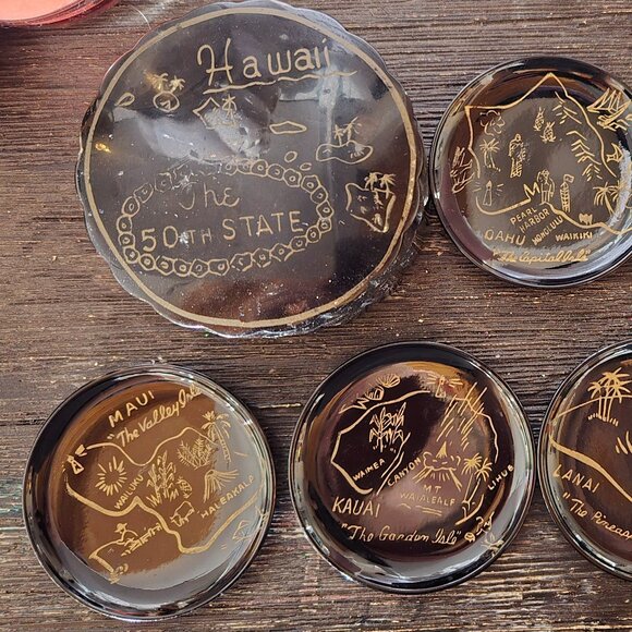 VTG 1950s HAWAII SOUVENIR COASTER SET - Picture 1 of 6